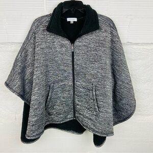 CALVIN KLEIN black & gray fleece lined warm poncho sweater size one size